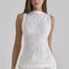 Valencia Witte katoenen top met placement-kant en broderie anglaise, boothals