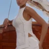 Valencia Witte katoenen top met placement-kant en broderie anglaise, boothals