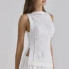 Valencia Witte katoenen top met placement-kant en broderie anglaise, boothals
