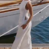 Valencia Witte katoenen top met placement-kant en broderie anglaise, boothals