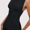 Valencia Zwarte katoenen top met broderie anglaise en boothals