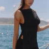 Valencia Zwarte katoenen top met broderie anglaise en boothals