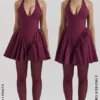 Valentia Wine Halter Mini Jurk