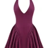 Valentia Wine Halter Mini Jurk