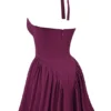Valentia Wine Halter Mini Jurk