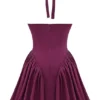 Valentia Wine Halter Mini Jurk