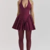 Valentia Wine Halter Mini Jurk