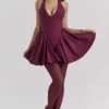 Valentia Wine Halter Mini Jurk