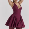 Valentia Wine Halter Mini Jurk