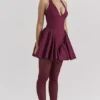 Valentia Wine Halter Mini Jurk