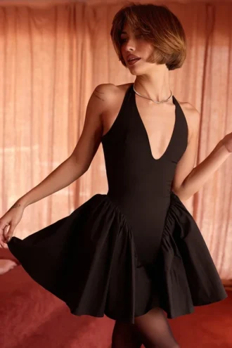 Valentia zwarte halter mini-jurk