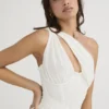 Valentina ivoorkleurige midi-jurk met asymmetrische uitsnijding