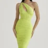 Valentina Lime asymmetrische midi-jurk met uitsnijdingen