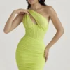 Valentina Lime asymmetrische midi-jurk met uitsnijdingen