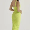 Valentina Lime asymmetrische midi-jurk met uitsnijdingen