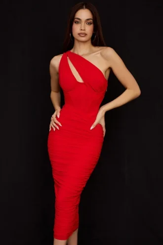 Valentina Scarlet asymmetrische midi-jurk met uitsnijdingen