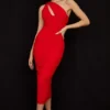 Valentina Scarlet asymmetrische midi-jurk met uitsnijdingen