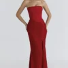 Valerie Rode satijnen kanten strapless maxi-jurk