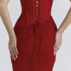 Valerie Rode satijnen kanten strapless maxi-jurk