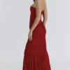 Valerie Rode satijnen kanten strapless maxi-jurk
