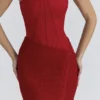 Valerie Rode satijnen kanten strapless maxi-jurk