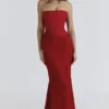 Valerie Rode satijnen kanten strapless maxi-jurk