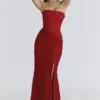 Valerie Rode satijnen kanten strapless maxi-jurk