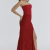 Valerie Rode satijnen kanten strapless maxi-jurk