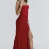 Valerie Rode satijnen kanten strapless maxi-jurk