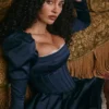 Venetia Midnight satijnen mini-jurk met pofmouwen