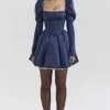 Venetia Midnight satijnen mini-jurk met pofmouwen