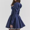 Venetia Midnight satijnen mini-jurk met pofmouwen