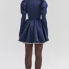 Venetia Midnight satijnen mini-jurk met pofmouwen