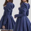 Venetia Midnight satijnen mini-jurk met pofmouwen