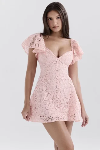 Verity Perfectly Pink mini-jurk met bloemenkant