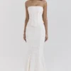 Veronica Vintage ivoorkleurige maxi-rok met geborduurde godet