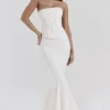 Veronica Vintage ivoorkleurige maxi-rok met geborduurde godet