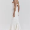 Veronica Vintage ivoorkleurige maxi-rok met geborduurde godet