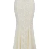 Veronica Vintage ivoorkleurige maxi-rok met geborduurde godet