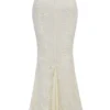 Veronica Vintage ivoorkleurige maxi-rok met geborduurde godet