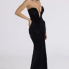 Vienne zwarte fluwelen maxi-avondjurk met diep decolleté – Limited Edition