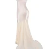 Vittoria champagnekleurige chiffon avondjurk tot op de grond