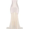Vittoria champagnekleurige chiffon avondjurk tot op de grond