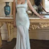 Vittoria Pistachio Chiffon vloerlange avondjurk