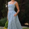 Vivien Regatta Blue Gingham Midi Zomerjurk