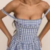 Vivien Regatta Blue Gingham Midi Zomerjurk
