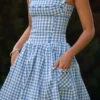 Vivien Regatta Blue Gingham Midi Zomerjurk