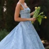 Vivien Regatta Blue Gingham Midi Zomerjurk