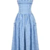 Vivien Regatta Blue Gingham Midi Zomerjurk