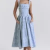 Vivien Regatta Blue Gingham Midi Zomerjurk